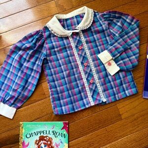 💕 Vintage Plaid Girl’s Button Down with Lace Trim and Pink Heart Buttons, 3T